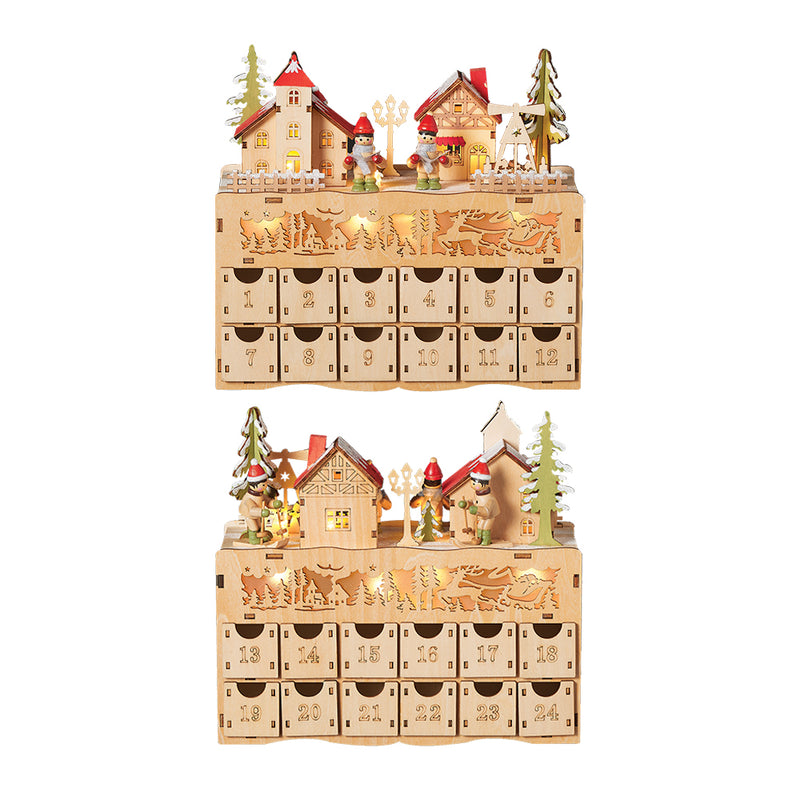 Double Sided Wooden Advent Village - 23cm