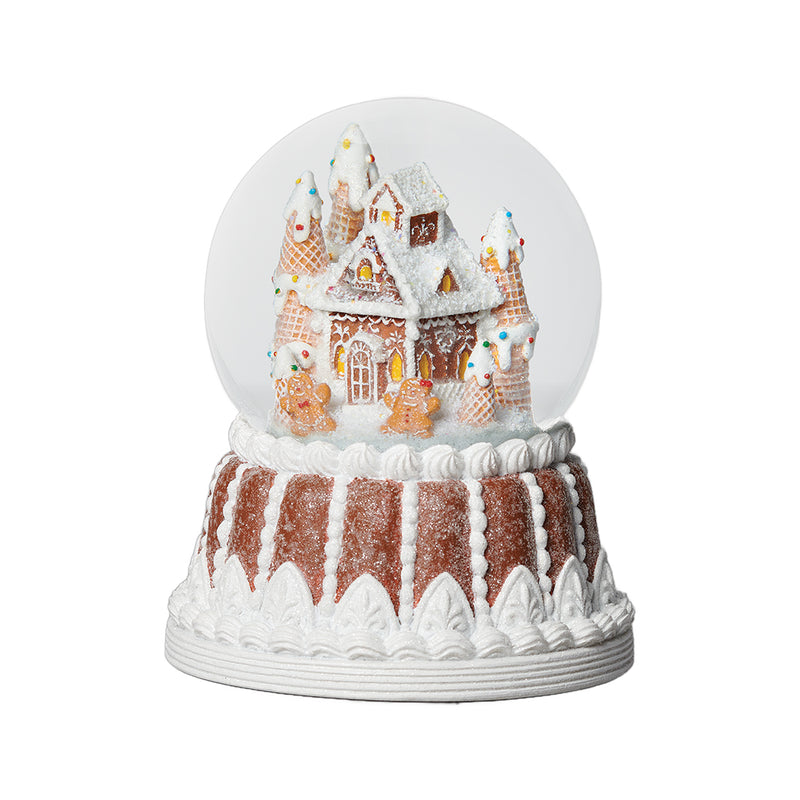 Gingerbread House Snow Globe on Gingerbread Base (Musical)