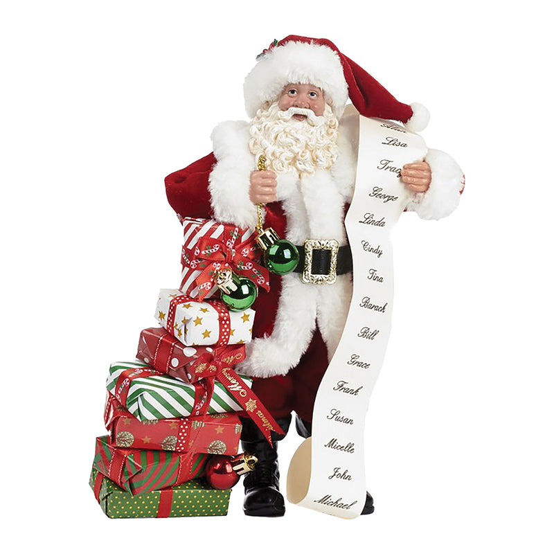 Santa Figure with Pile of Presents & Nice List - 28cm