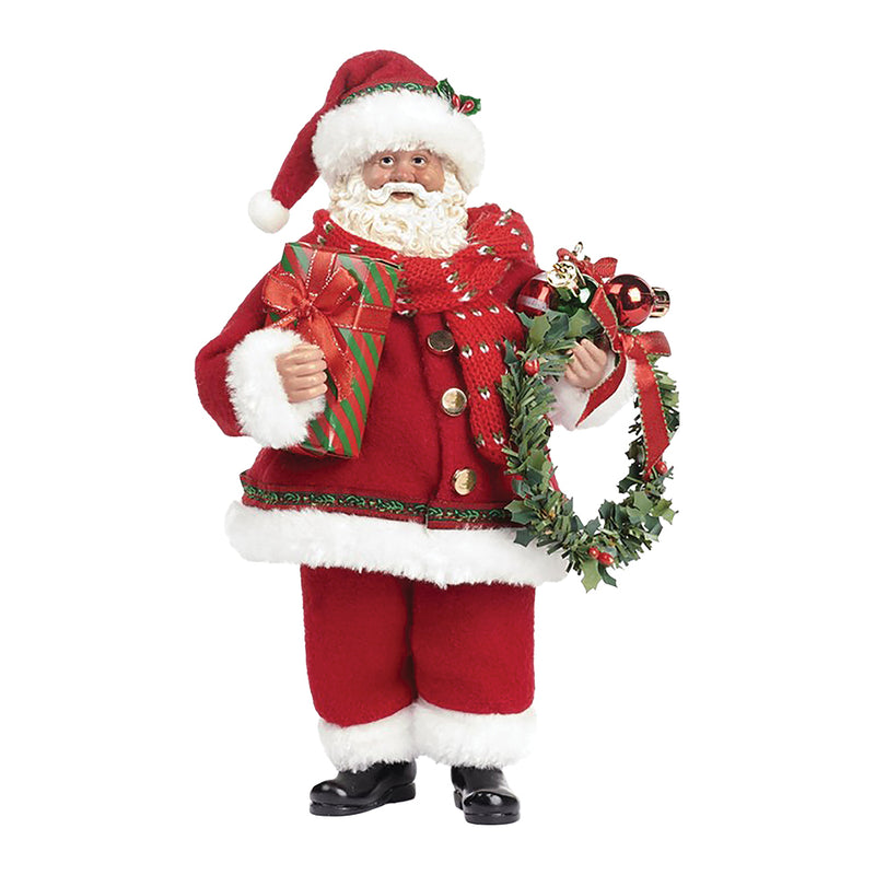 Santa Figure with Wreath, Present & Scarf 28cm