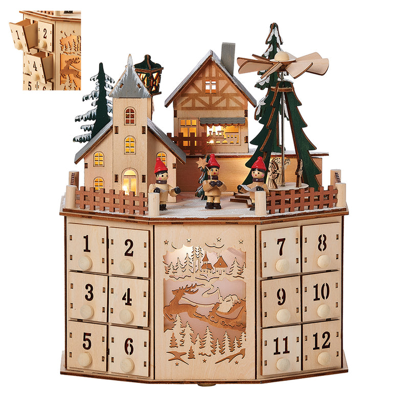 Magical Wooden Windmill Advent Calendar - Light Up and Moving