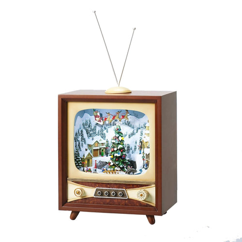 13" Musical & Moving Large Snowy Village Television with Santa on Sleigh - The Christmas Imaginarium