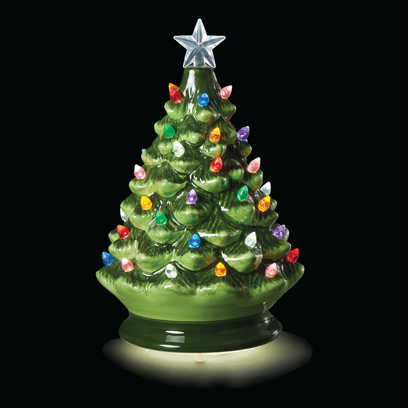 Light Up and Rotating Retro Green Ceramic Christmas Tree