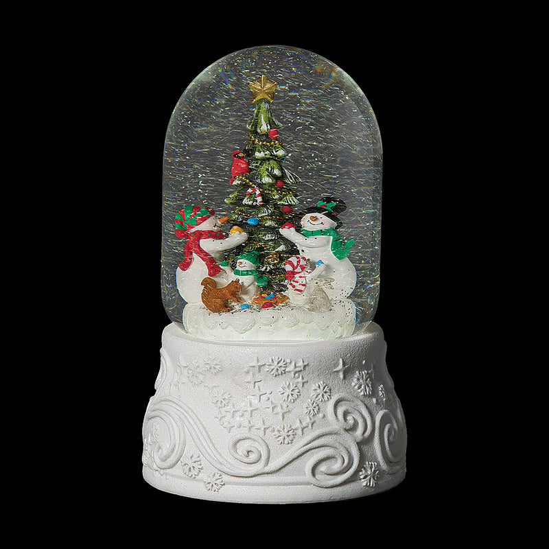Snowman Family Decorating Christmas Tree Snow Globe (Light up & Musical)