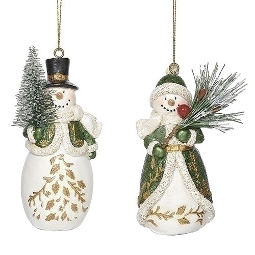 Snowman Figure in Green & Gold Christmas Tree Decoration (Choice of 2)