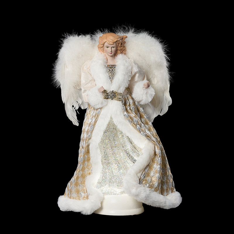 Illuminated Swirl Angel Water Spinner – Gold and Silver Gown – 37cm