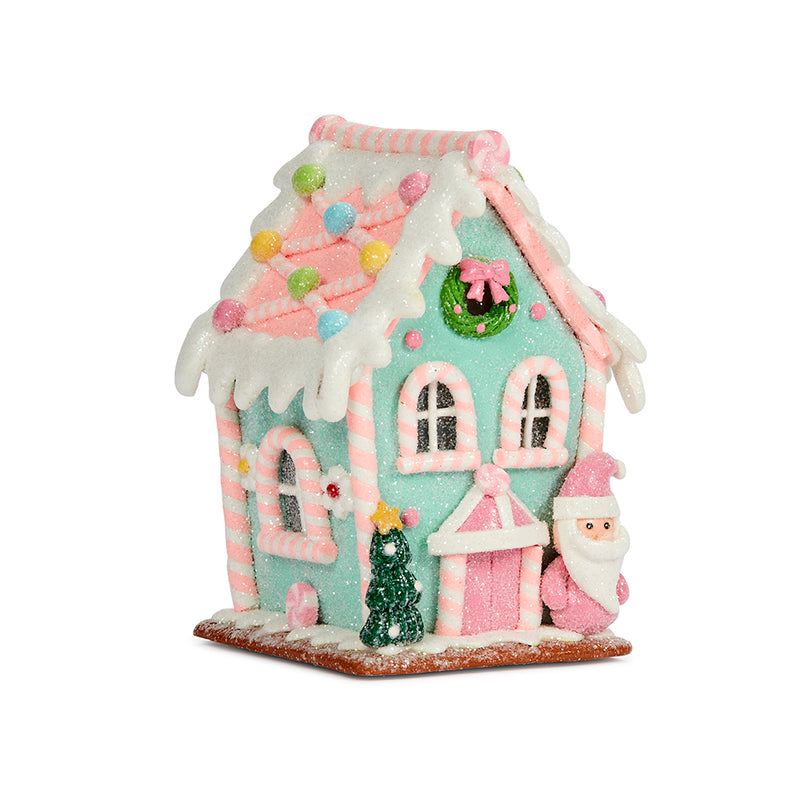 Pastel Gingerbread Santa House – 13 x 10 cm (Light Up)