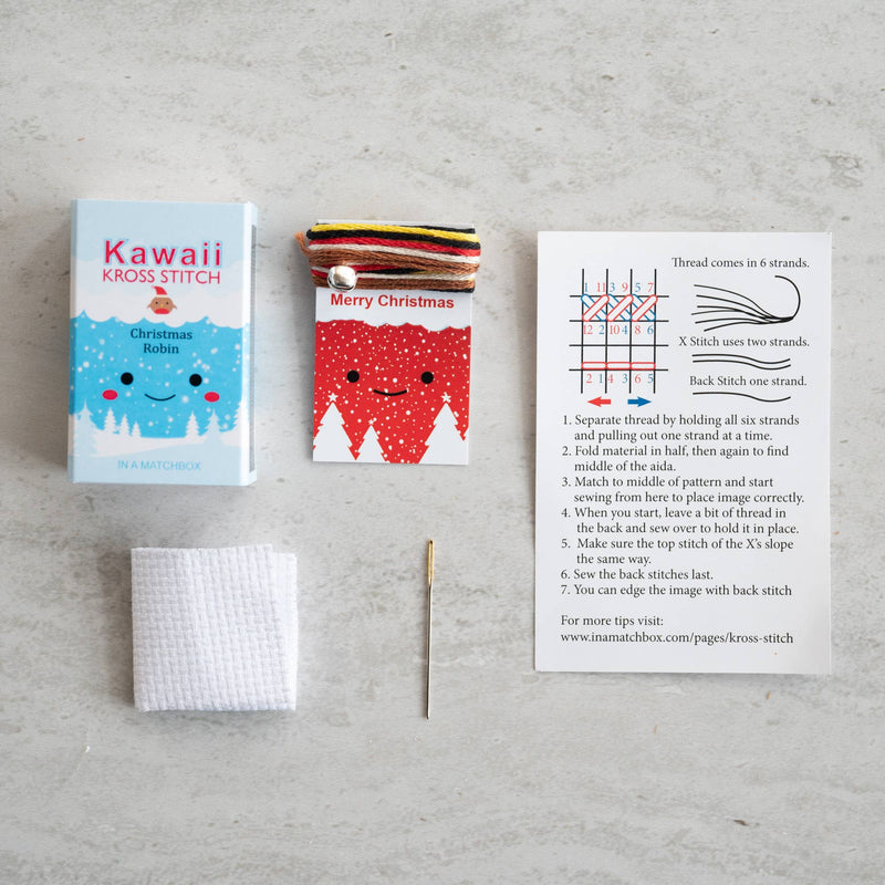 Kawaii Christmas Robin Cross Stitch Kit In A Matchbox