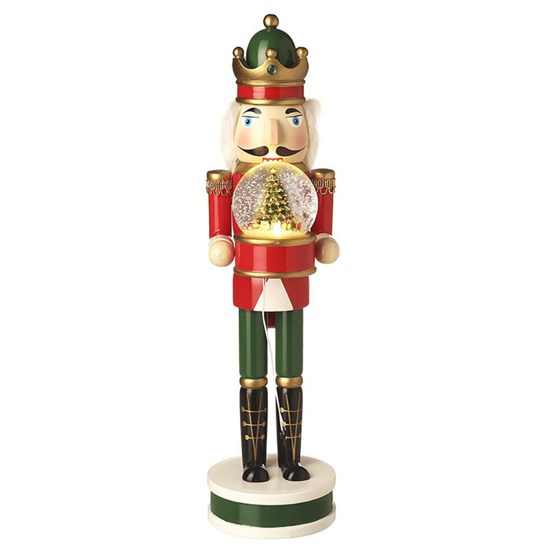 Nutcracker Holding Light-Up Snow Globe - 41cm