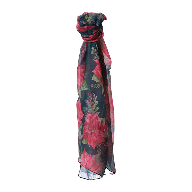 Festive Poinsettia Christmas Scarf – 180 x 70 cm