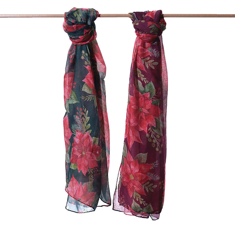 Festive Poinsettia Christmas Scarf – 180 x 70 cm
