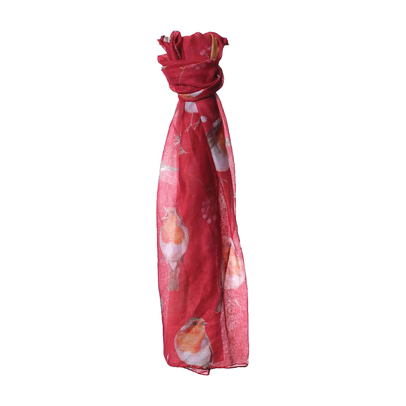 Festive Robin Print Christmas Scarf – 180 x 70 cm