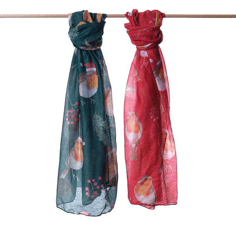Festive Robin Print Christmas Scarf – 180 x 70 cm