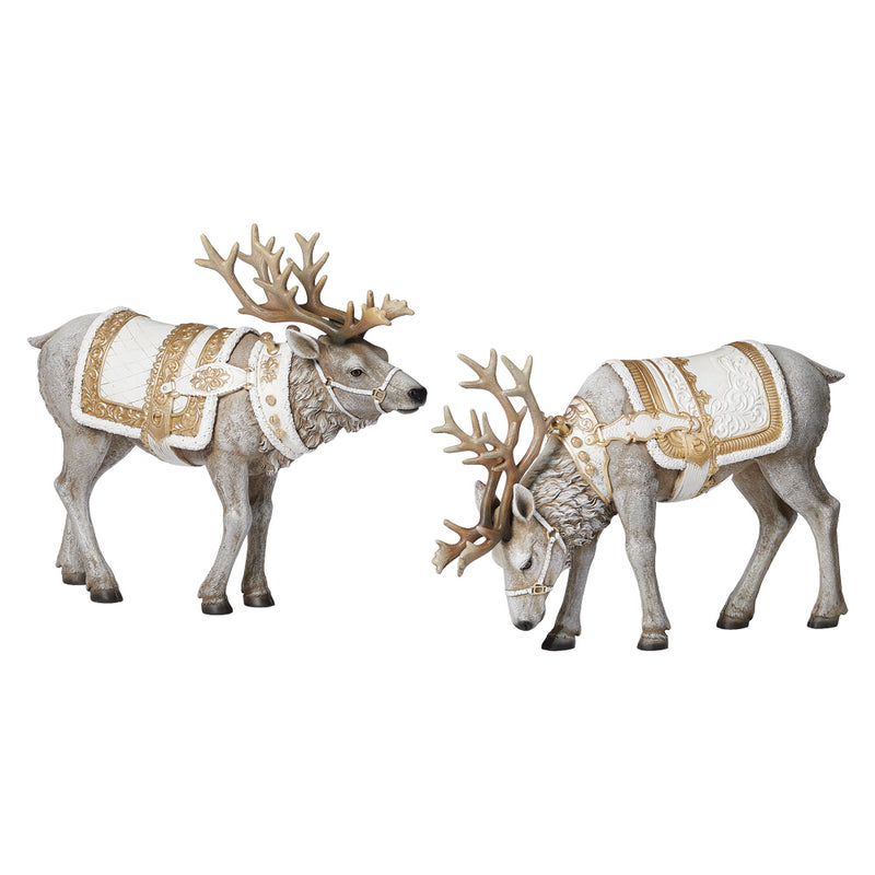 Large Pair of White and Gold Magnificent Reindeer (30cm)