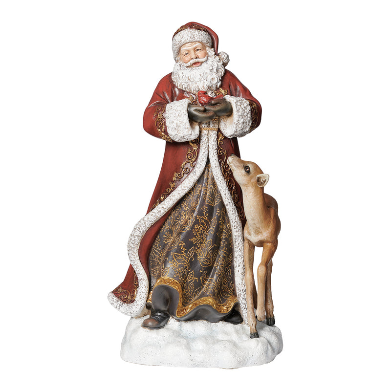 Santa Claus In Black and Gold With Deer Figure - 28cm