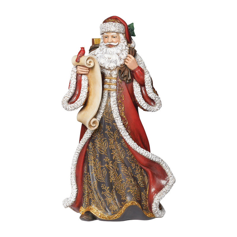 Santa Claus in Black and Gold Robe With List - 34cm