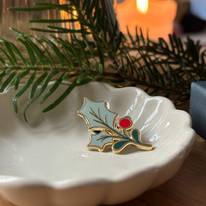 Holly Leaf Enamel Pin Badge