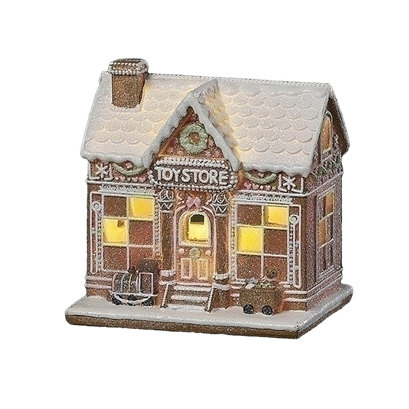Lighted Gingerbread Toy Store – Resin Christmas Village Building - 15cm