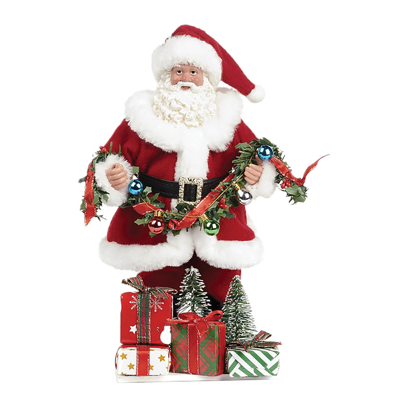 Santa with Decorated Garland & Presents 28cm