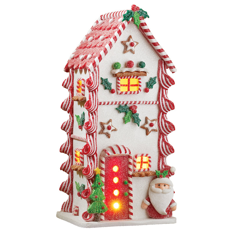 Tall Light Up Gingerbread House with Santa - 29cm