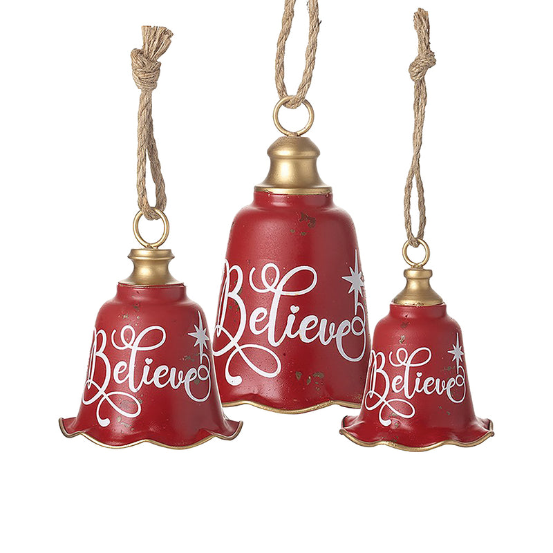 Set of 3 Red Believe Bells - 20cm