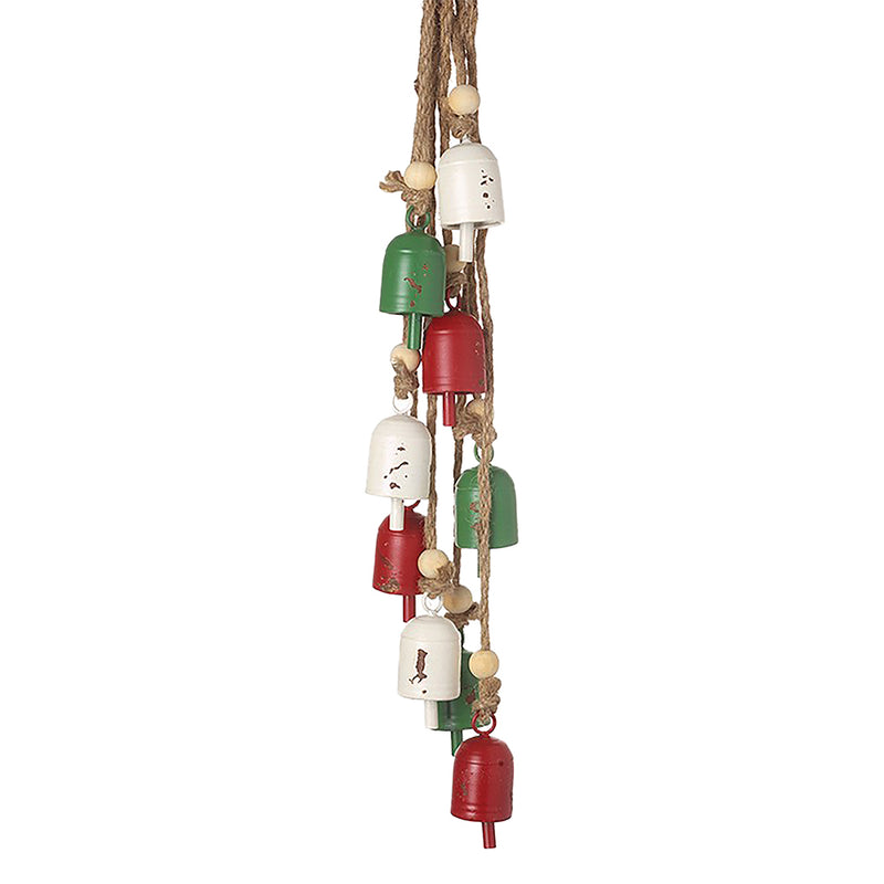 Red, Green & White Hanging Bell Cluster - 65cm