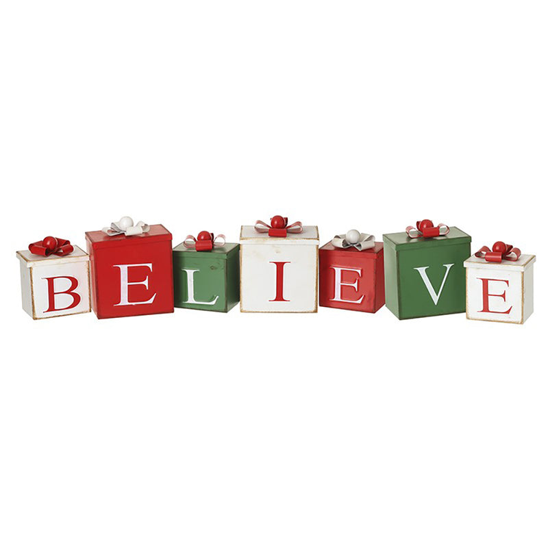 ‘BELIEVE’ Festive Metal Gift Box Decoration – 82cm