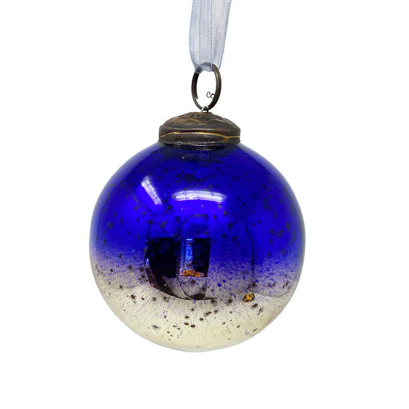 Handmade Large Blue & Gold Ombre Glass Bauble