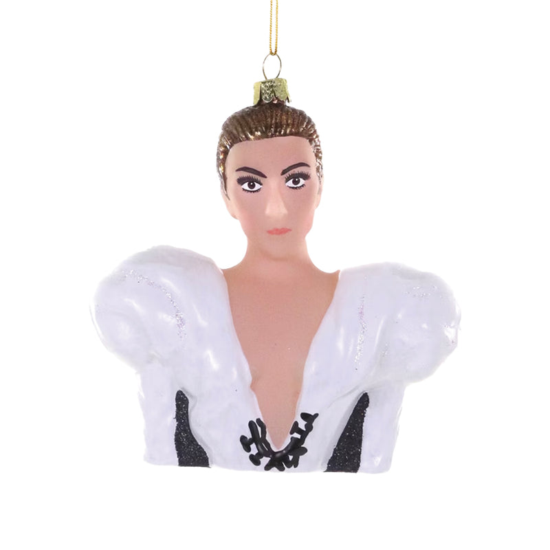 Decorative ornament of a person in a white outfit with puffed sleeves on a white background