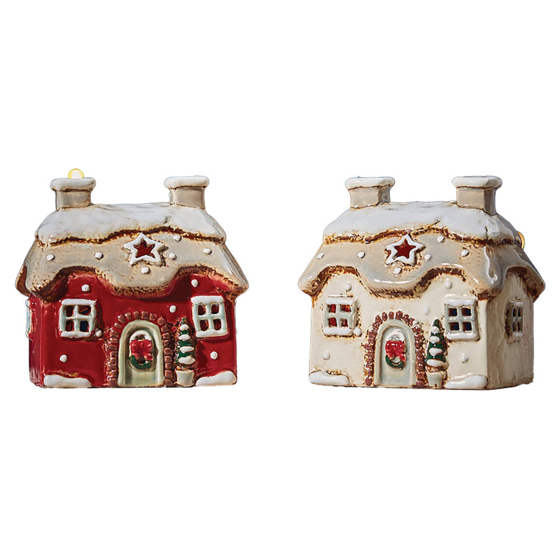 Ceramic Christmas Cottage Tea Light Holders (Choice of 2)