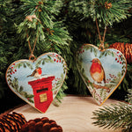 Painted Robin Metal Heart Christmas Tree Decoration - Choice of 2 - 10cm