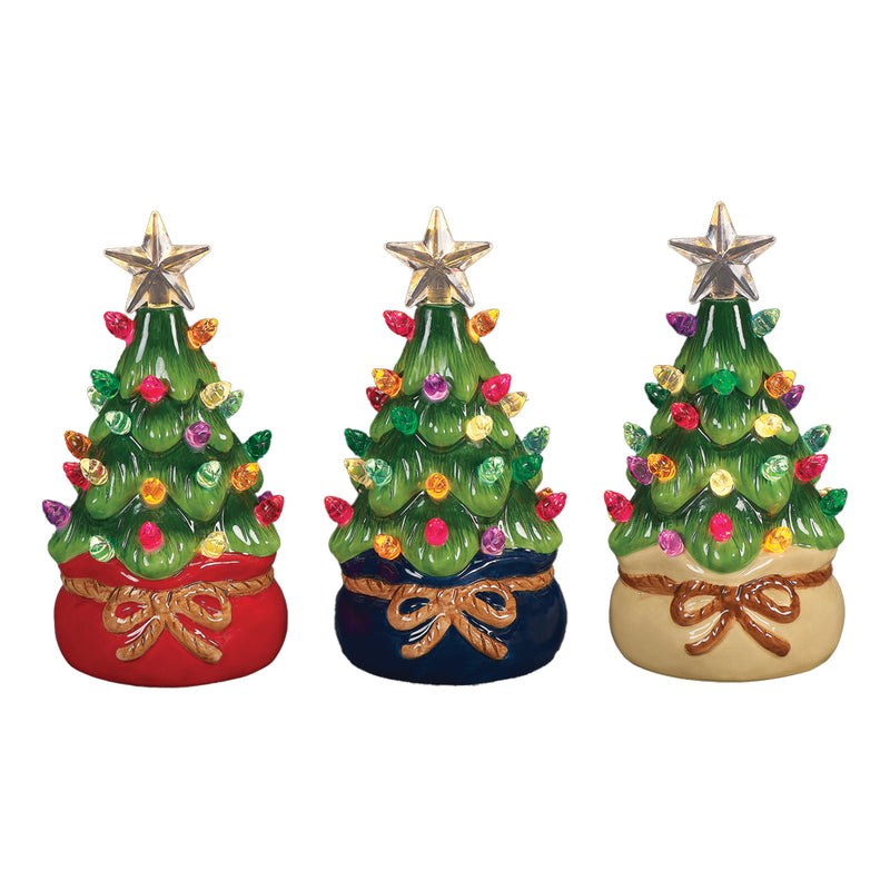 Choice of 3 Little Light Up Retro Green Ceramic Christmas Trees - 12.5cm