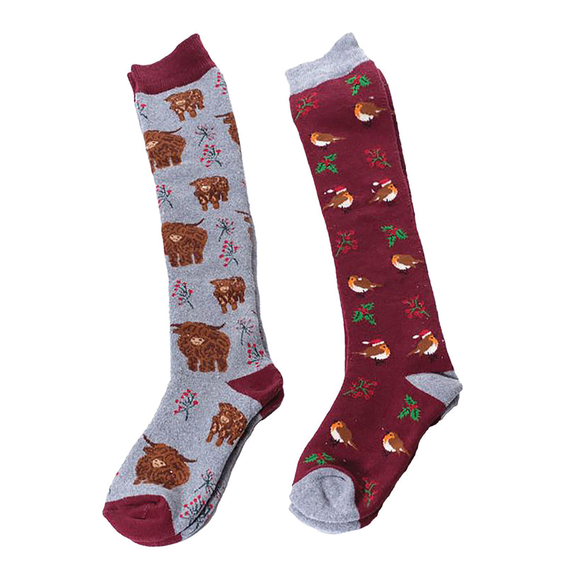 Cosy Christmas Welly & Gardening Socks – Highland Cow or Robin Designs