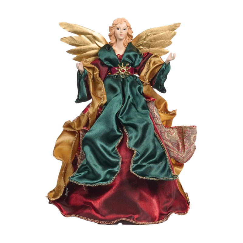 Majestic Green, Red & Gold Angel Tree Topper 30.5cm