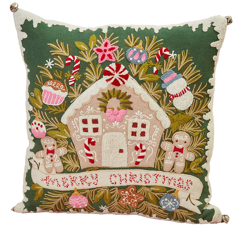 Embroidered Gingerbread House Christmas Cushion