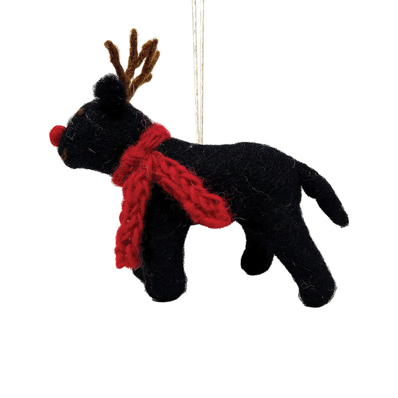 Felt Black Labrador in Antlers Christmas Tree Decoration