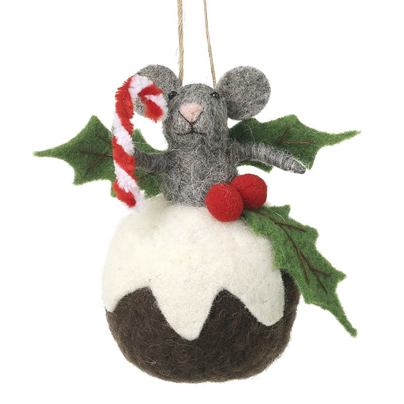 Felt Mouse on Christmas Pudding Tree Decoration