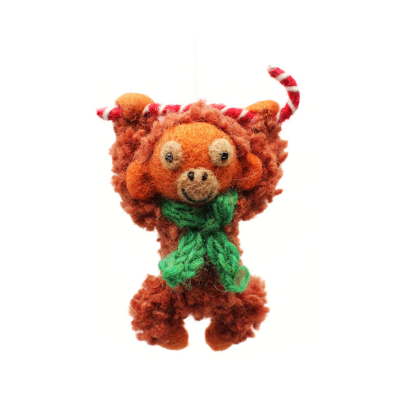 Felt Orangutan With Candy Cane Christmas Tree Decoration