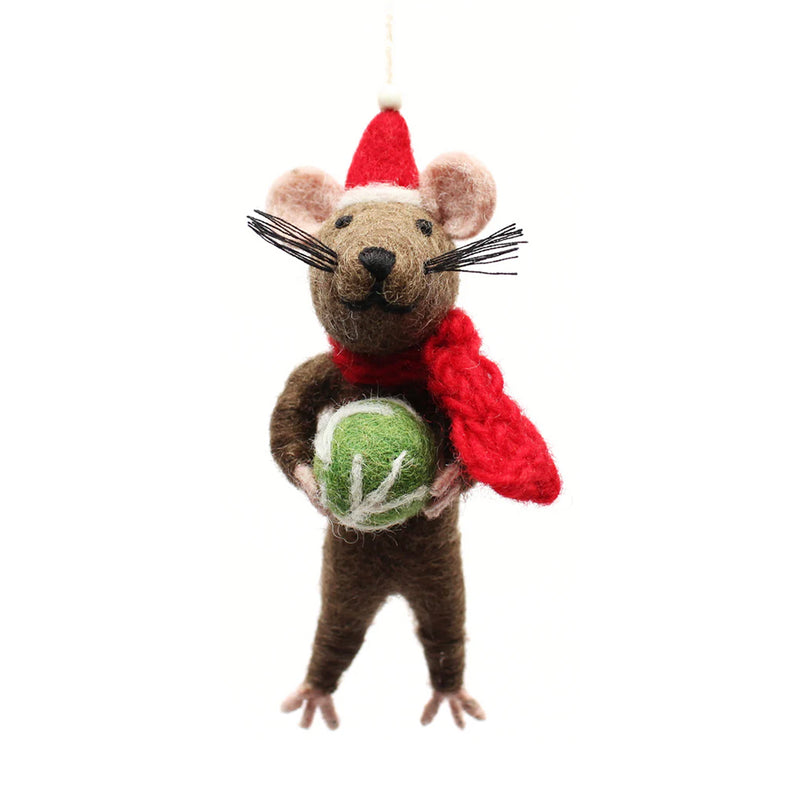 Felt Festive Rat With Sprout Christmas Tree Decoration