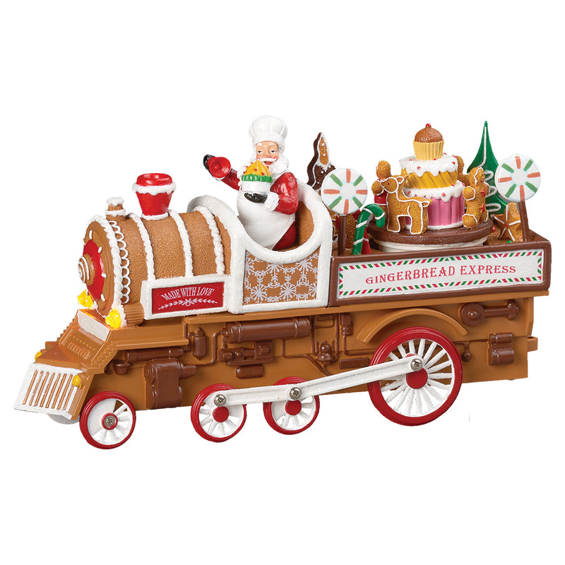 Light Up, Moving, Musical Gingerbread Express Train Christmas Decoration - 28cm