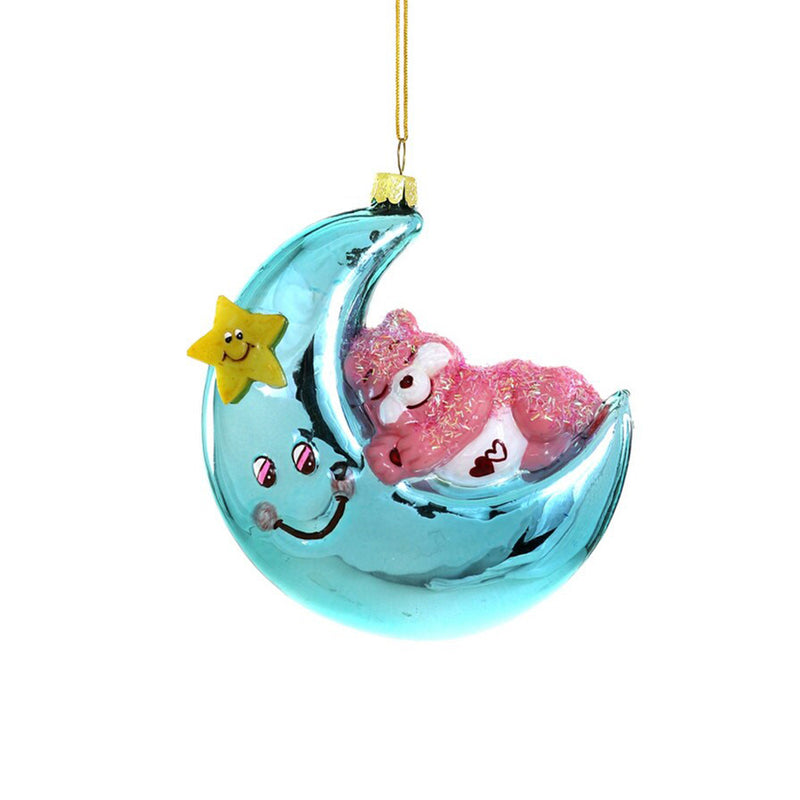 Glass Care Bear on the Moon Christmas Tree Decoration