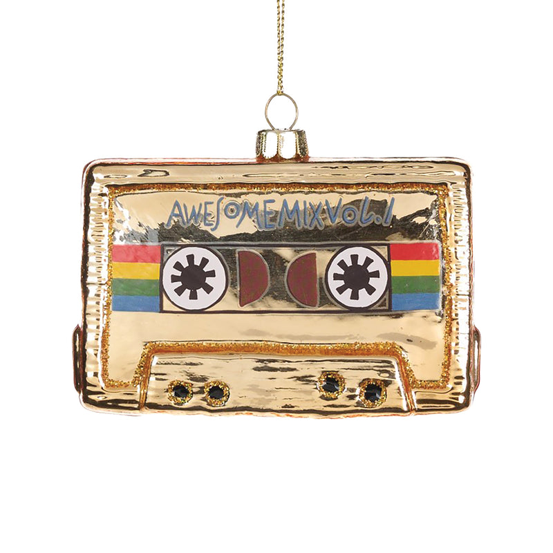 Retro Gold Mix Tape Glass Christmas Tree Decoration