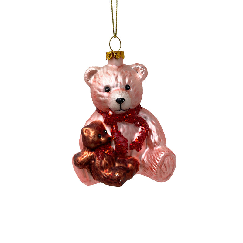 Glass Teddy Bear With Toy Christmas Tree Decoration