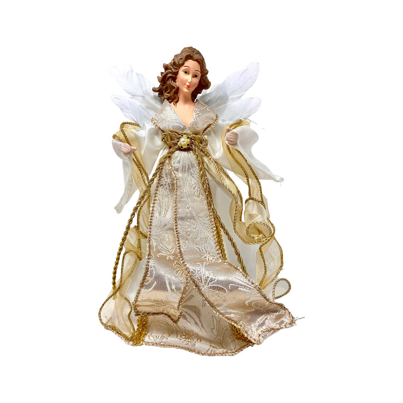 Gold and White Elegant Angel Tree Topper - 24cm