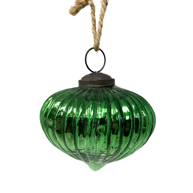 Large Antique Green Glass Onion Shaped Tree Decoration
