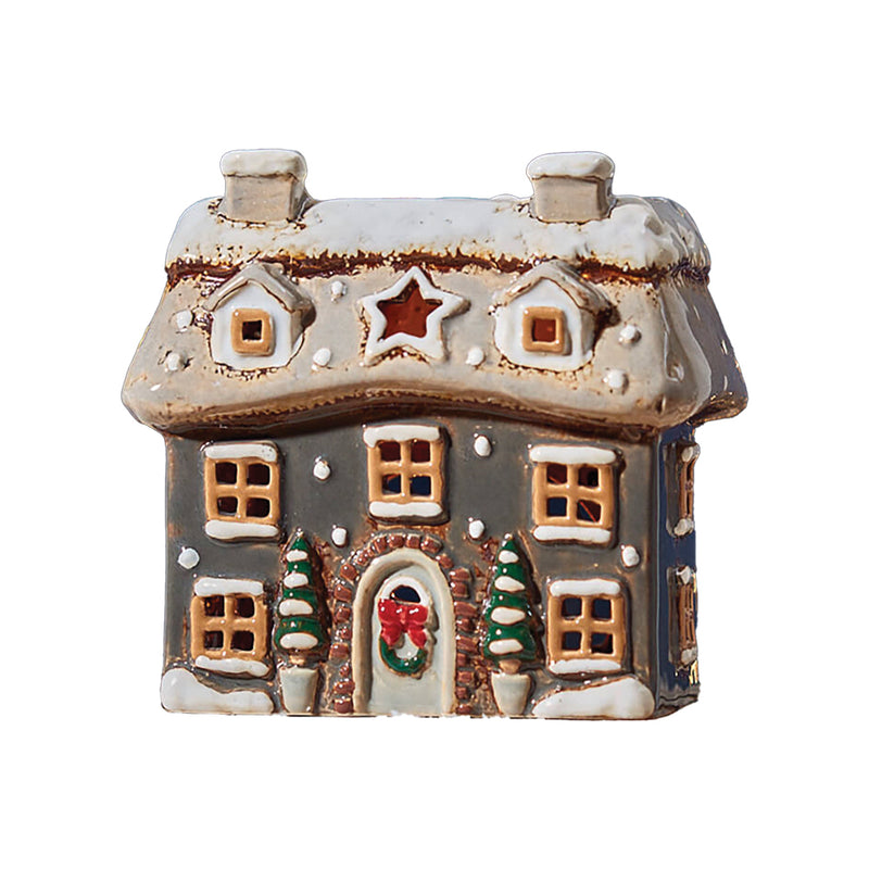 Grey Stoneware Cottage Christmas Tea Light Holder