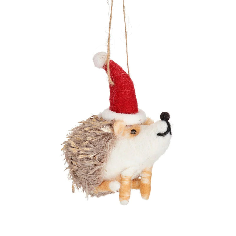 Sparkly Hedgehog in Santa Hat Christmas Tree Decoration