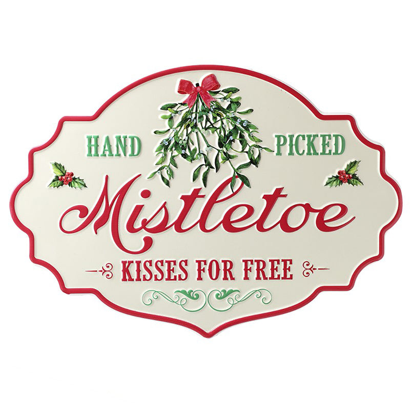 Hand Picked Mistletoe – Kisses for Free! Metal Christmas Sign - 35cm