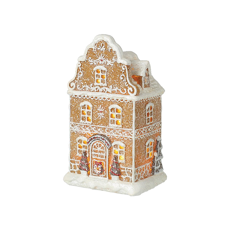 Light Up Ornate Gingerbread House with Gingerbread Trees - 20.5cm