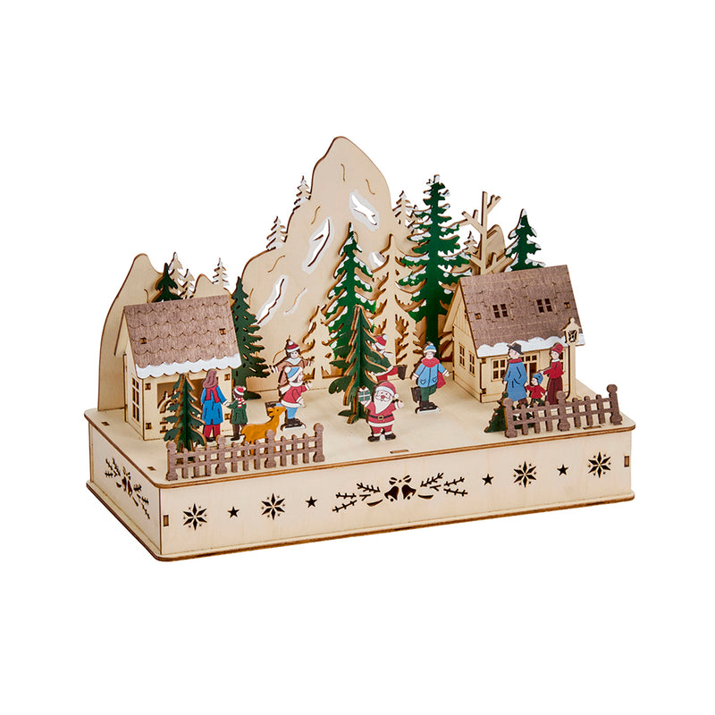Light Up Santa’s Woodland Village Scene – 28cm